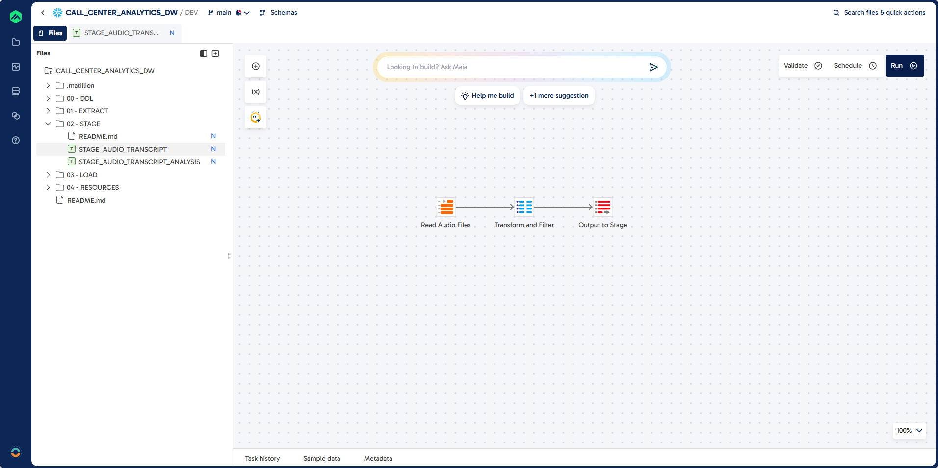 Matillion Stage - STAGE_AUDIO_TRANSCRIPT_ANALYSIS